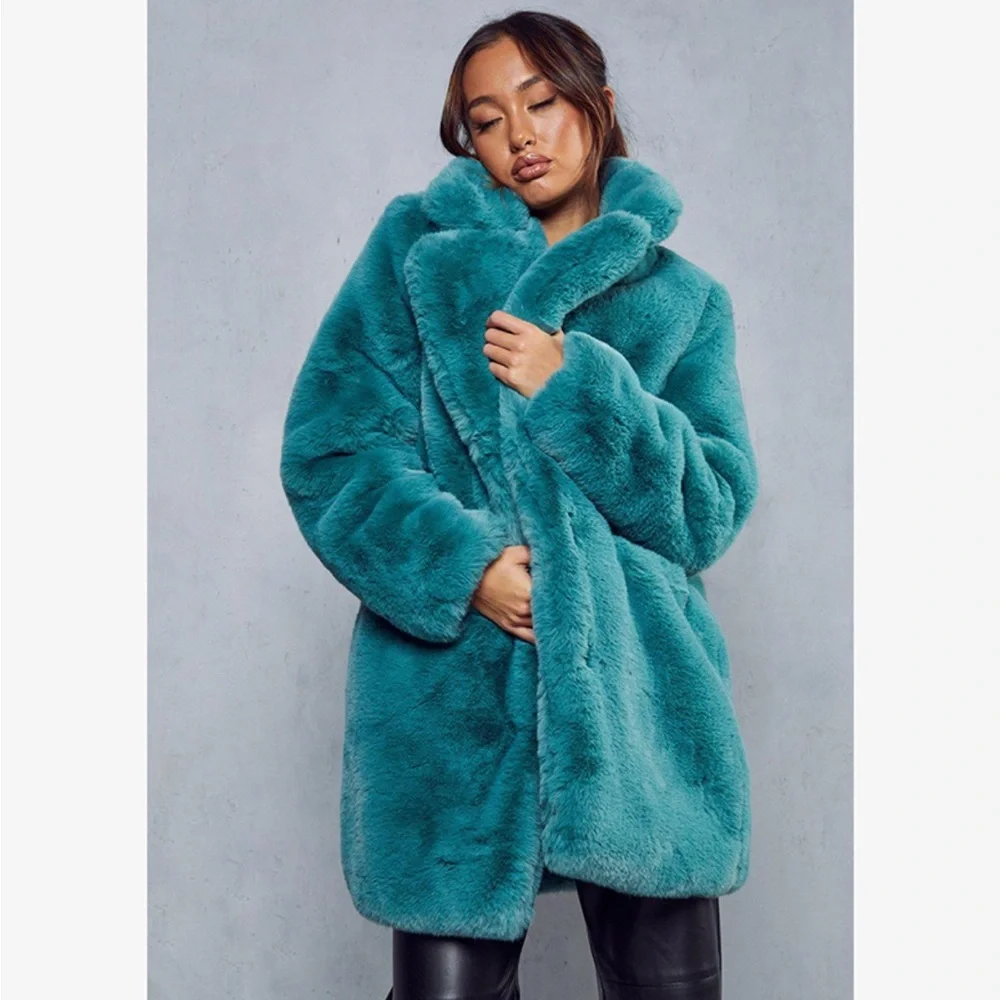 Apparis Stella Emerald Teal Green/Blue Faux Fur Coat Size Small - Picture 1 of 12
